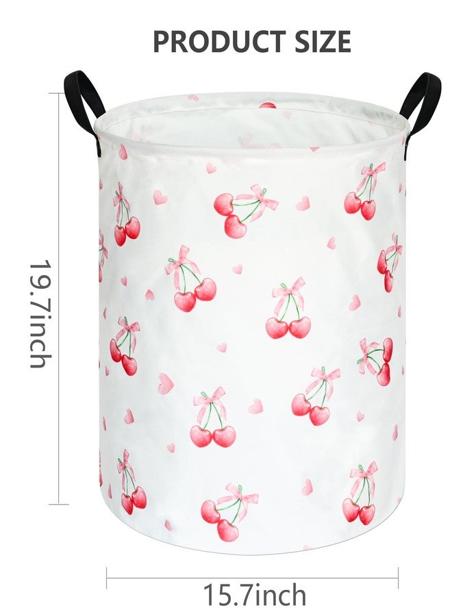 VAIVUSTO Cherry Print Round Laundry Hamper Storage Basket Bins Clothes Nursery Hamper for Home, Gift Storage Bins with Handles - Image 2